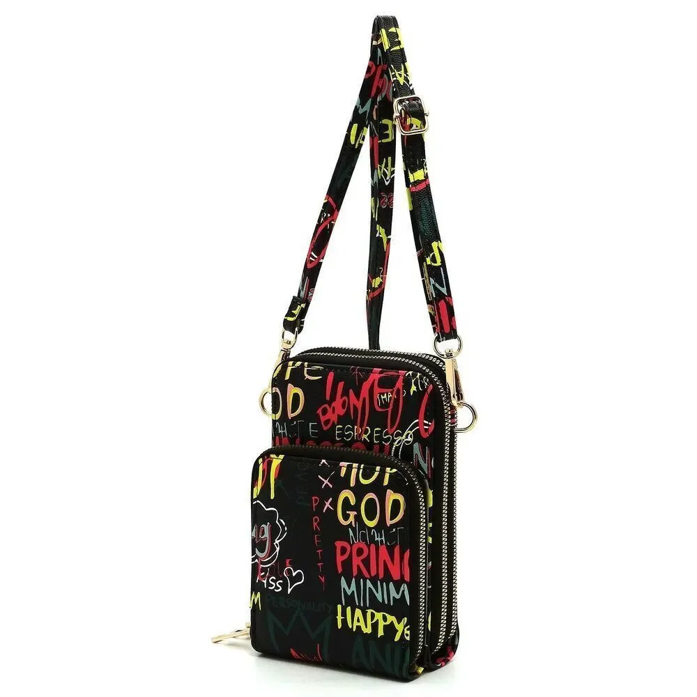 Graffiti Print Cell Phone Purse Crossbody Bag